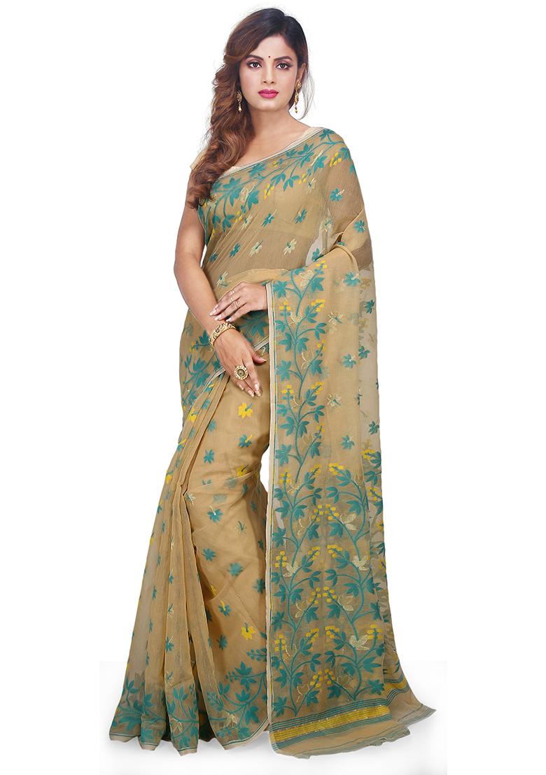 Beige Jamdani Art Silk Saree