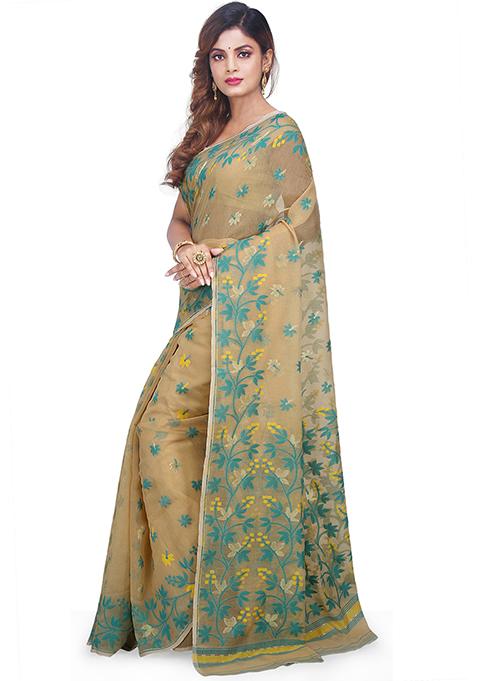 Beige Jamdani Art Silk Saree