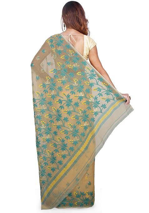 Beige Jamdani Art Silk Saree