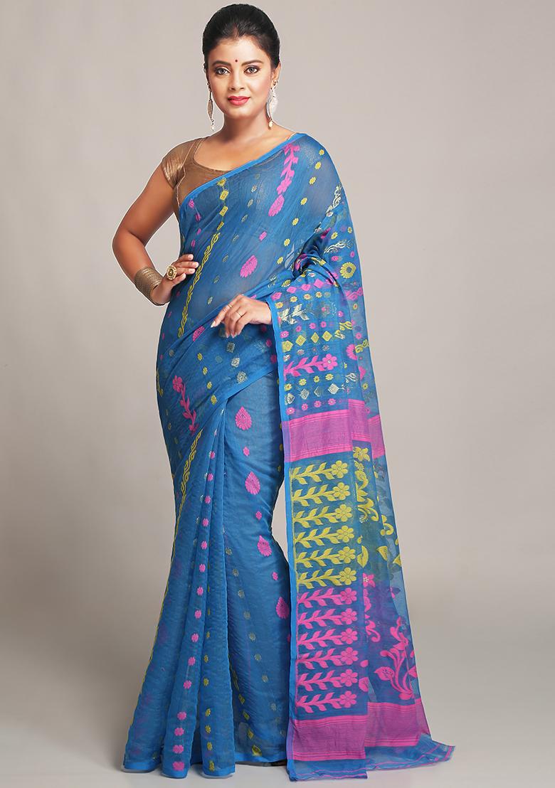 Sky Blue Jamdani Art Silk Saree