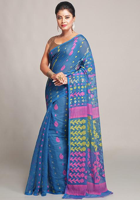 Sky Blue Jamdani Art Silk Saree