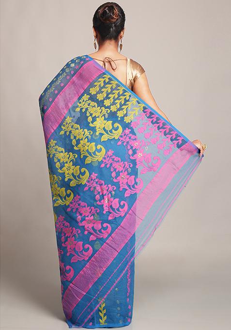 Sky Blue Jamdani Art Silk Saree
