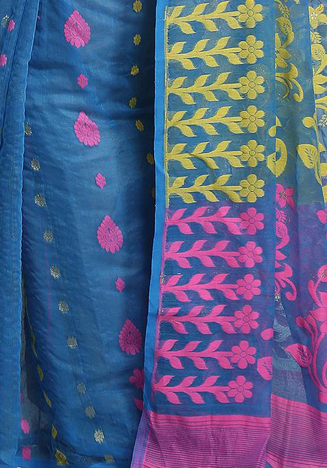 Sky Blue Jamdani Art Silk Saree