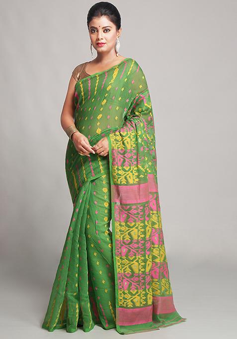Green Jamdani Art Silk Saree