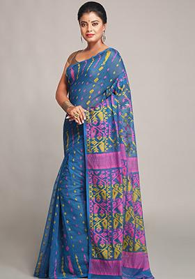 Sky Blue Jamdani Art Silk Saree