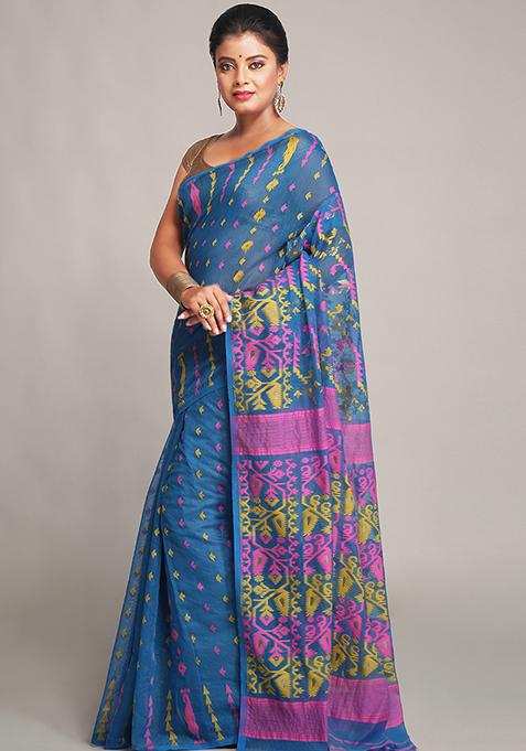 Sky Blue Jamdani Art Silk Saree
