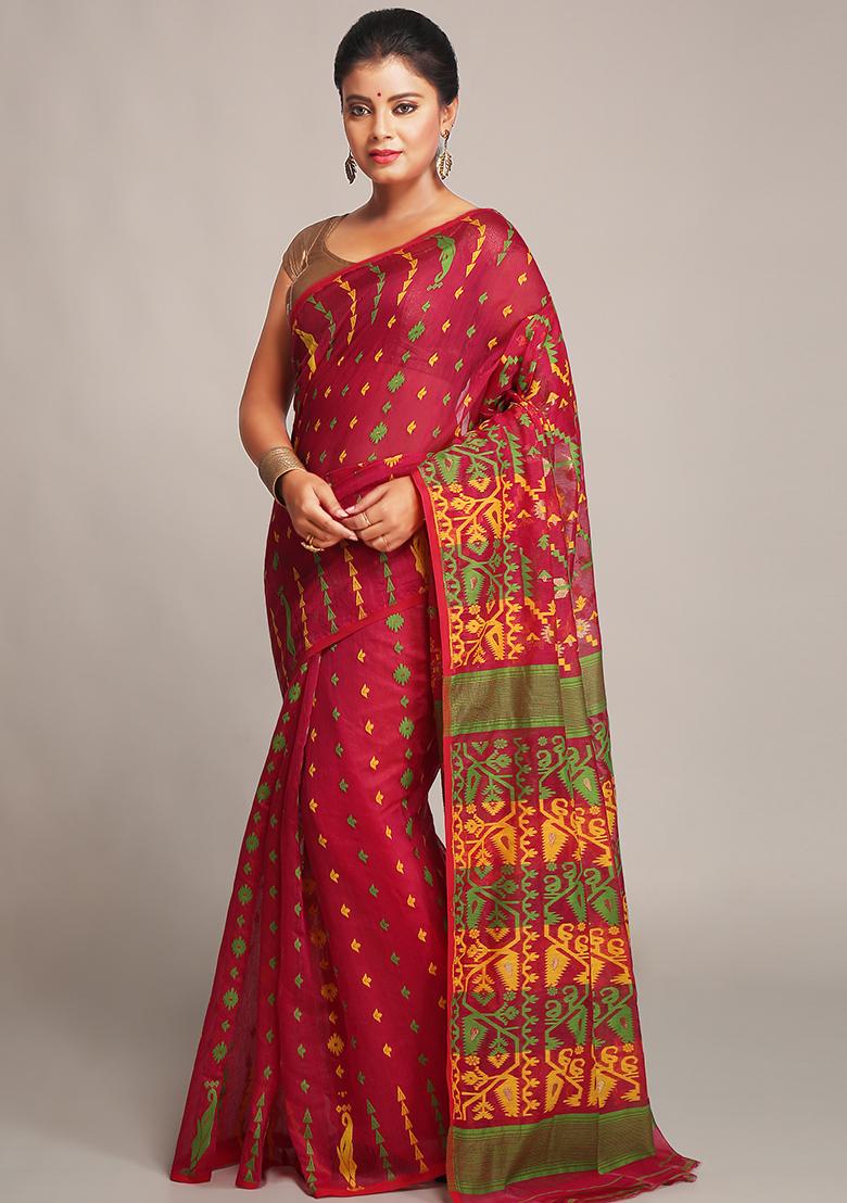 Pink Jamdani Art Silk Saree