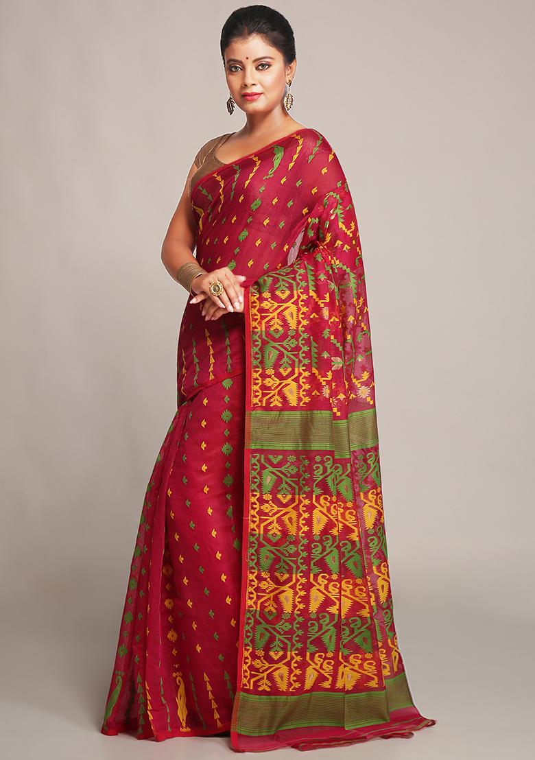 Pink Jamdani Art Silk Saree