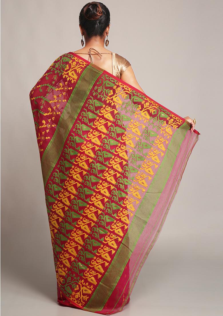 Pink Jamdani Art Silk Saree