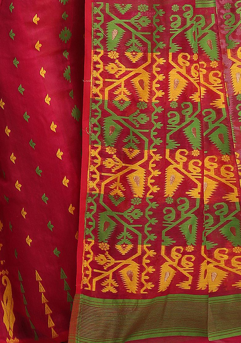 Pink Jamdani Art Silk Saree