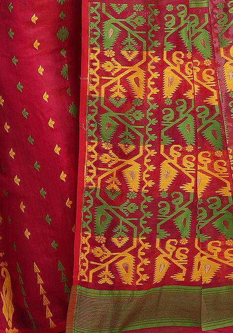 Pink Jamdani Art Silk Saree