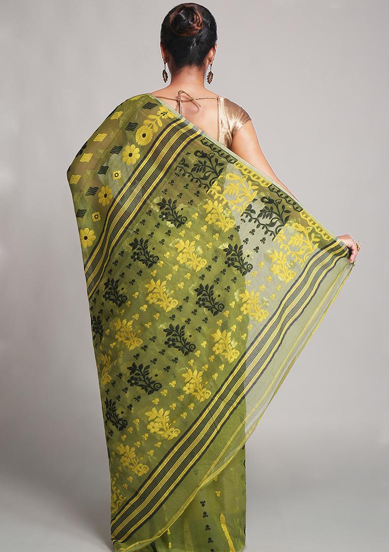 Deep Green Jamdani Art Silk Saree