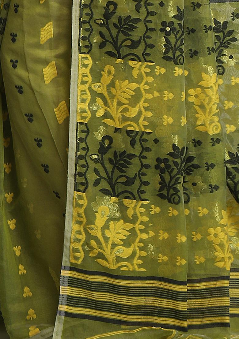 Deep Green Jamdani Art Silk Saree