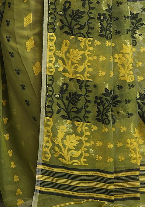Deep Green Jamdani Art Silk Saree