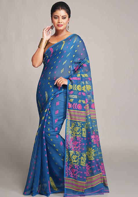 Sky Blue Jamdani Art Silk Saree