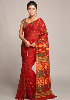 Pink Jamdani Art Silk Saree