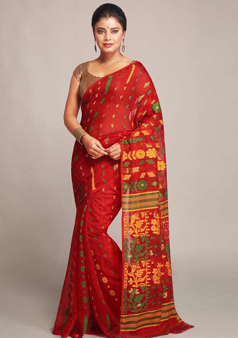 Pink Jamdani Art Silk Saree