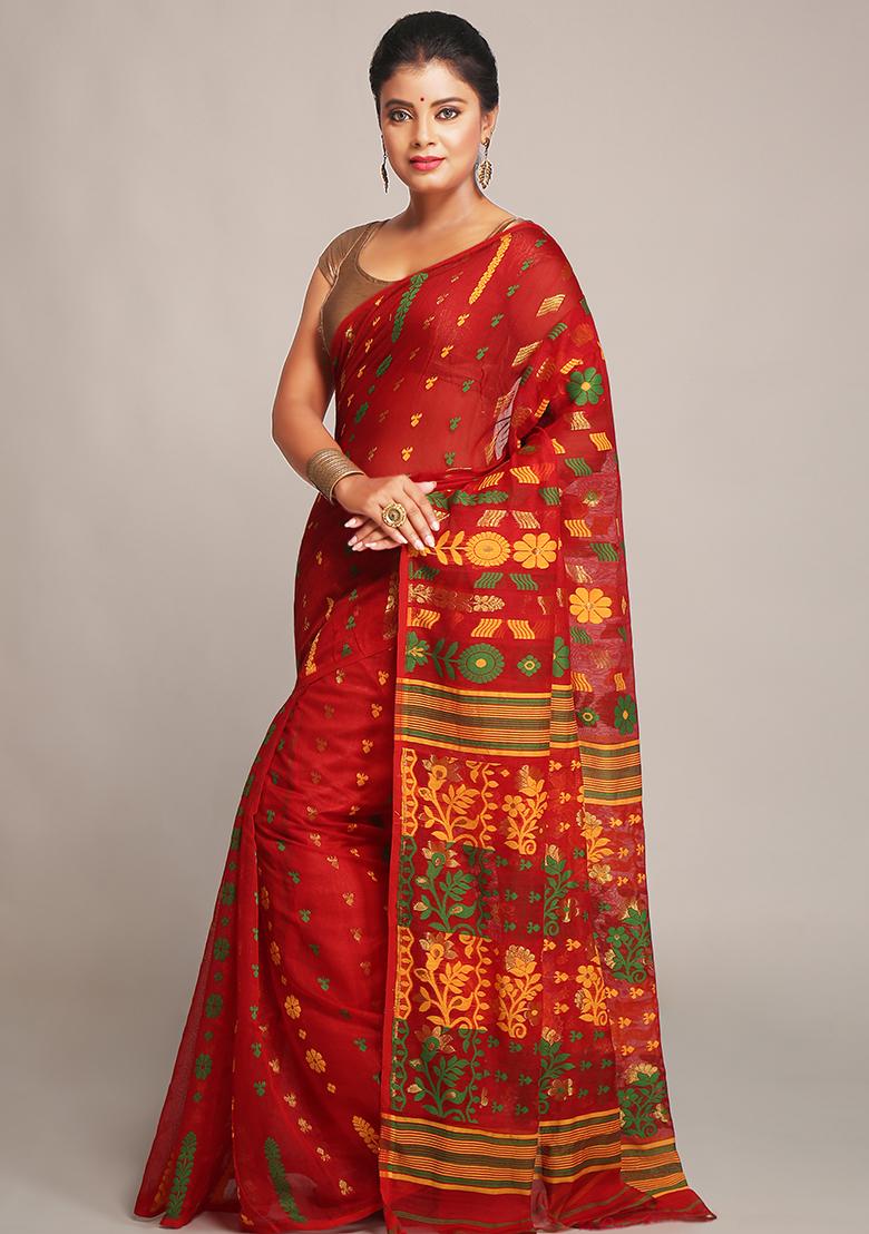 Pink Jamdani Art Silk Saree