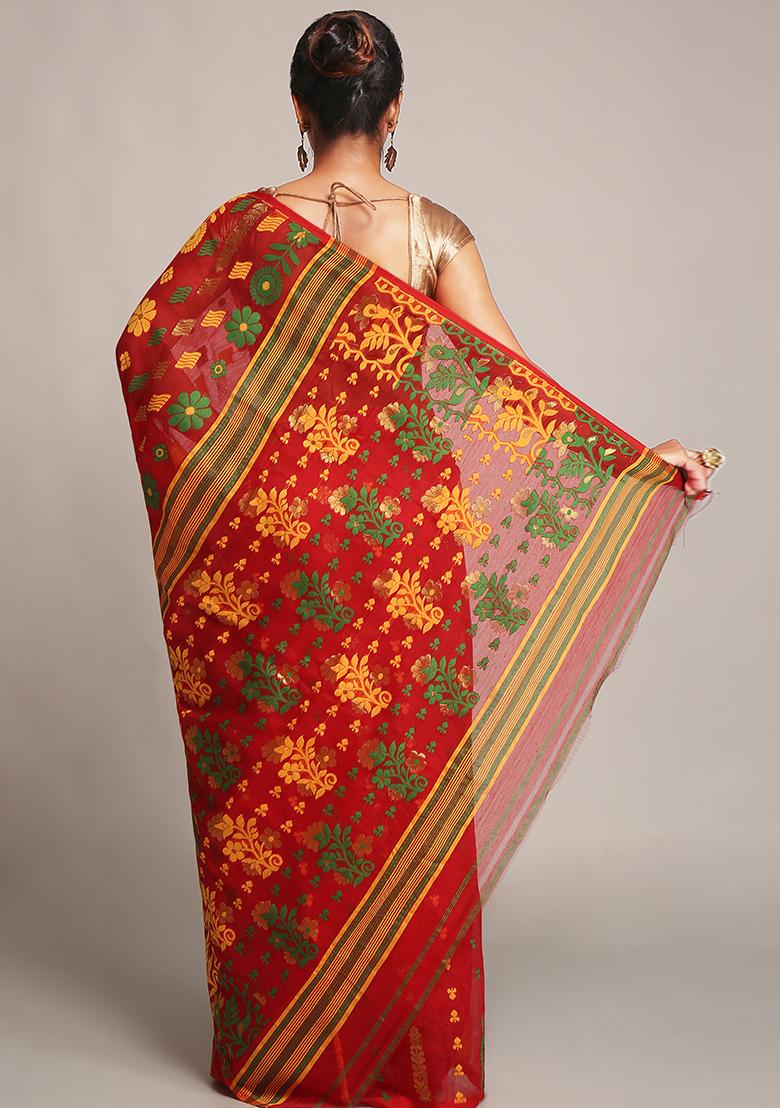 Pink Jamdani Art Silk Saree