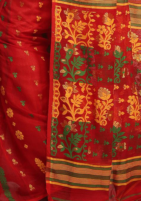 Pink Jamdani Art Silk Saree