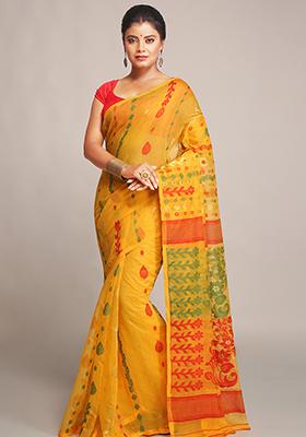 Yellow Jamdani Art Silk Saree