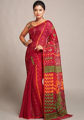 Pink Jamdani Art Silk Saree