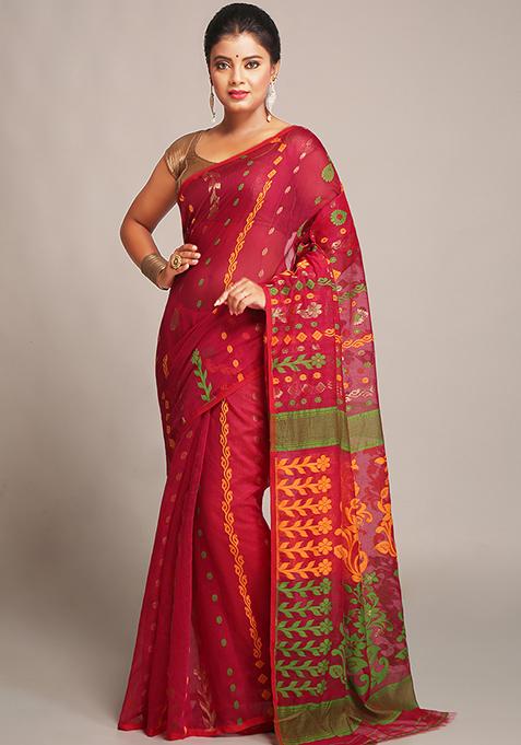 Pink Jamdani Art Silk Saree