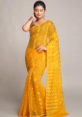 Yellow Jamdani Art Silk Saree