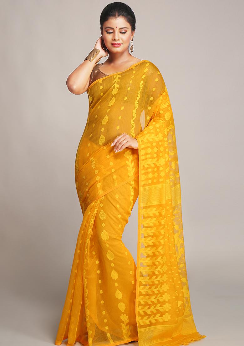 Yellow Jamdani Art Silk Saree