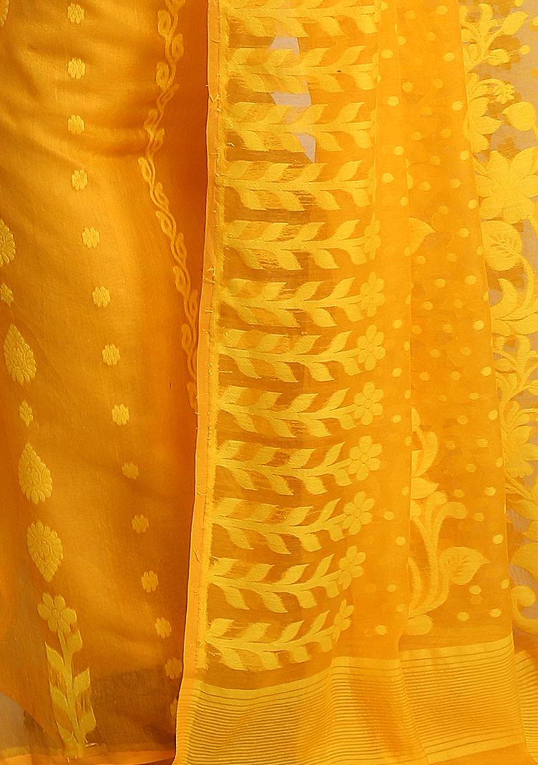 Yellow Jamdani Art Silk Saree