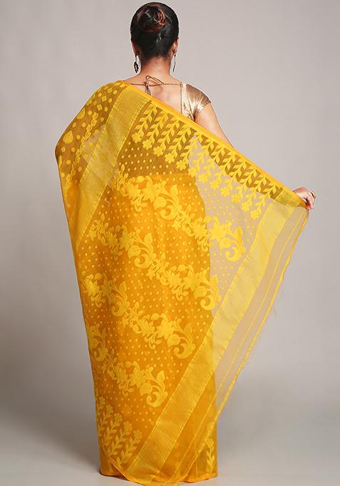 Yellow Jamdani Art Silk Saree