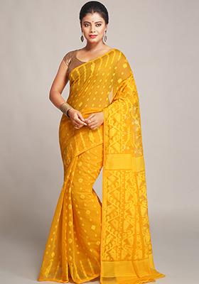 Yellow Jamdani Art Silk Saree