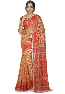 Beige Jamdani Art Silk Saree