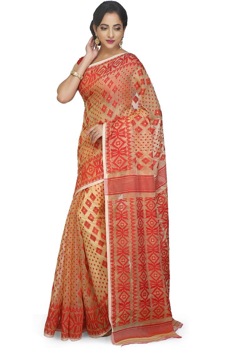 Beige Jamdani Art Silk Saree