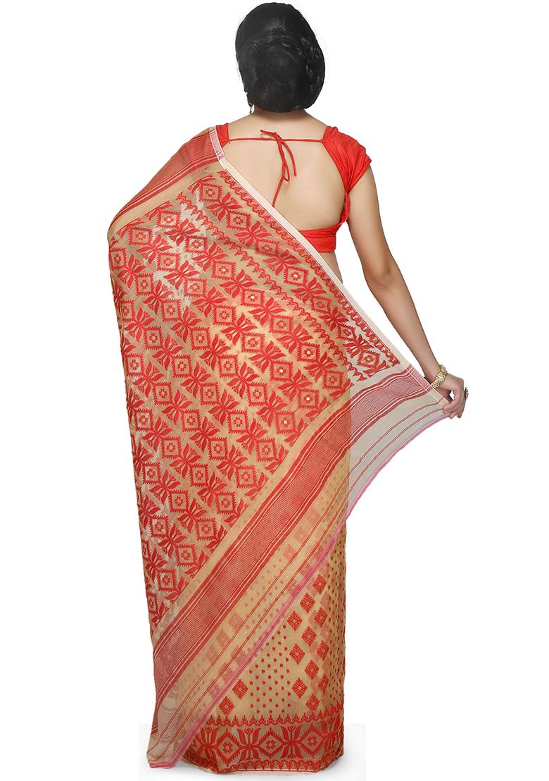Beige Jamdani Art Silk Saree