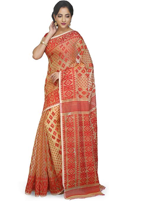 Beige Jamdani Art Silk Saree