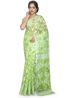 Light Green Jamdani Art Silk Saree