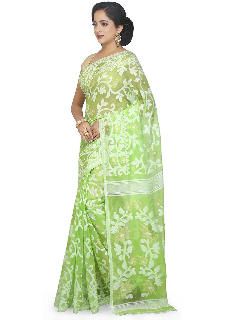 Light Green Jamdani Art Silk Saree