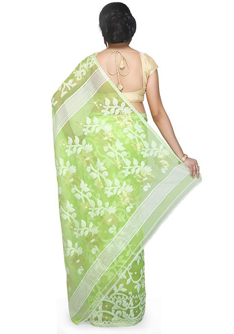 Light Green Jamdani Art Silk Saree