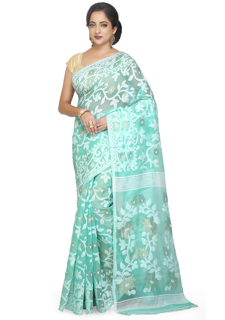 Sky Blue Jamdani Art Silk Saree