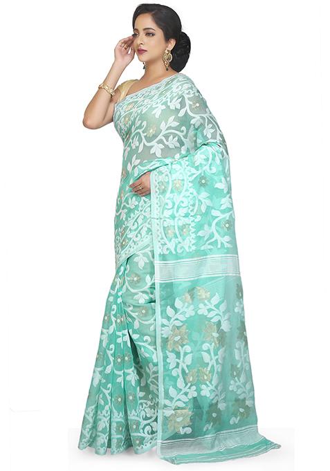 Sky Blue Jamdani Art Silk Saree