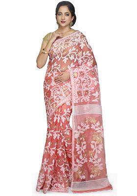 Pink Jamdani Art Silk Saree