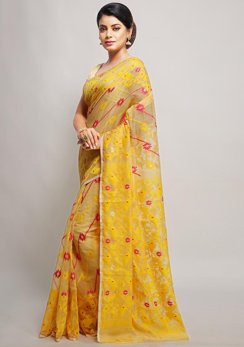 Beige Jamdani Art Silk Saree