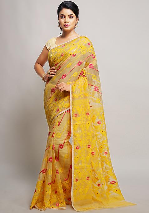 Beige Jamdani Art Silk Saree
