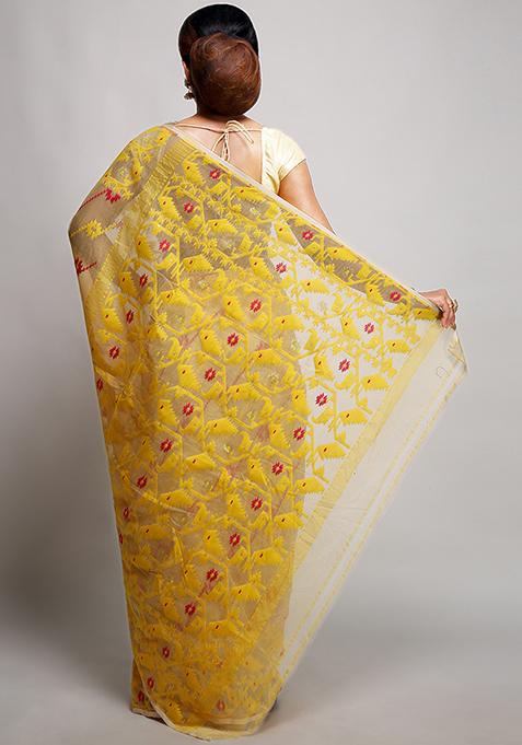 Beige Jamdani Art Silk Saree