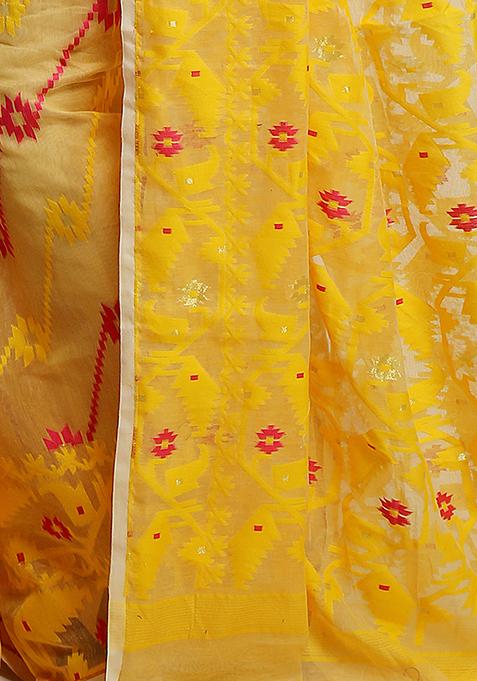 Beige Jamdani Art Silk Saree