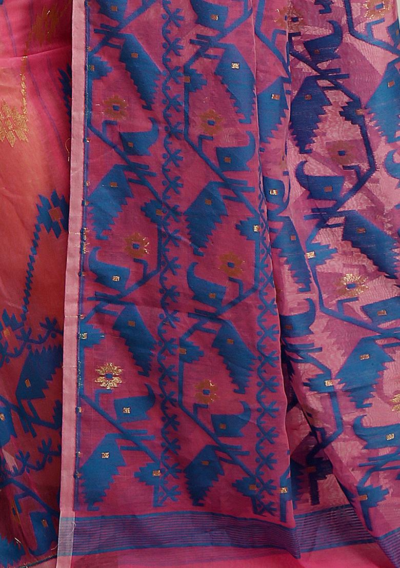 Pink Jamdani Art Silk Saree