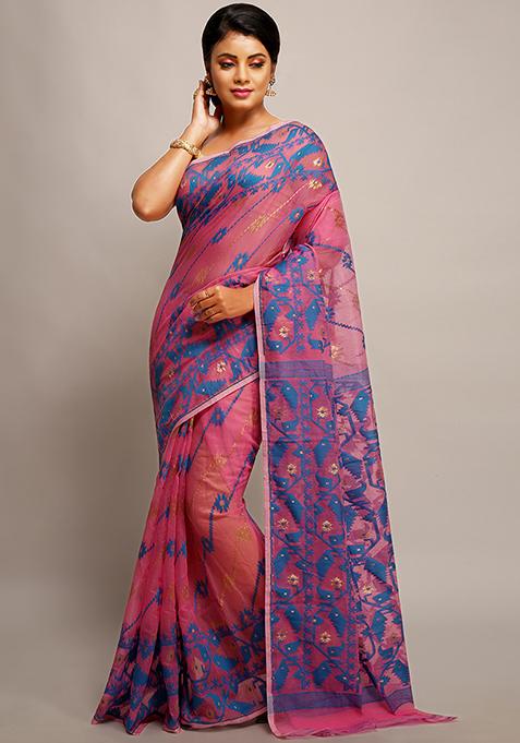 Pink Jamdani Art Silk Saree
