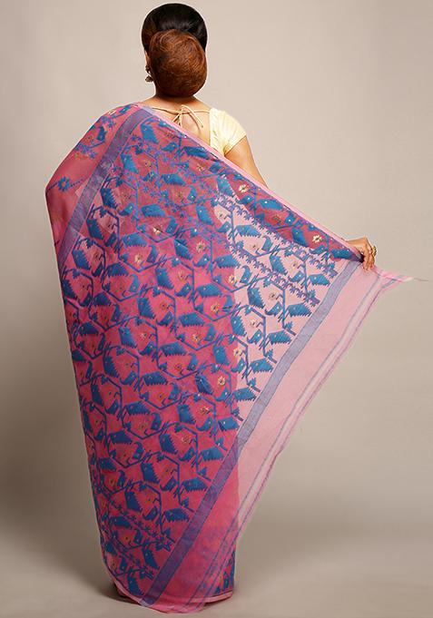 Pink Jamdani Art Silk Saree