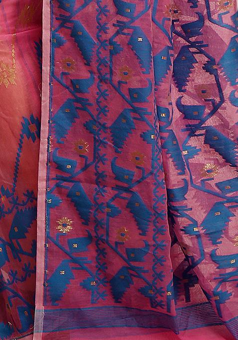 Pink Jamdani Art Silk Saree